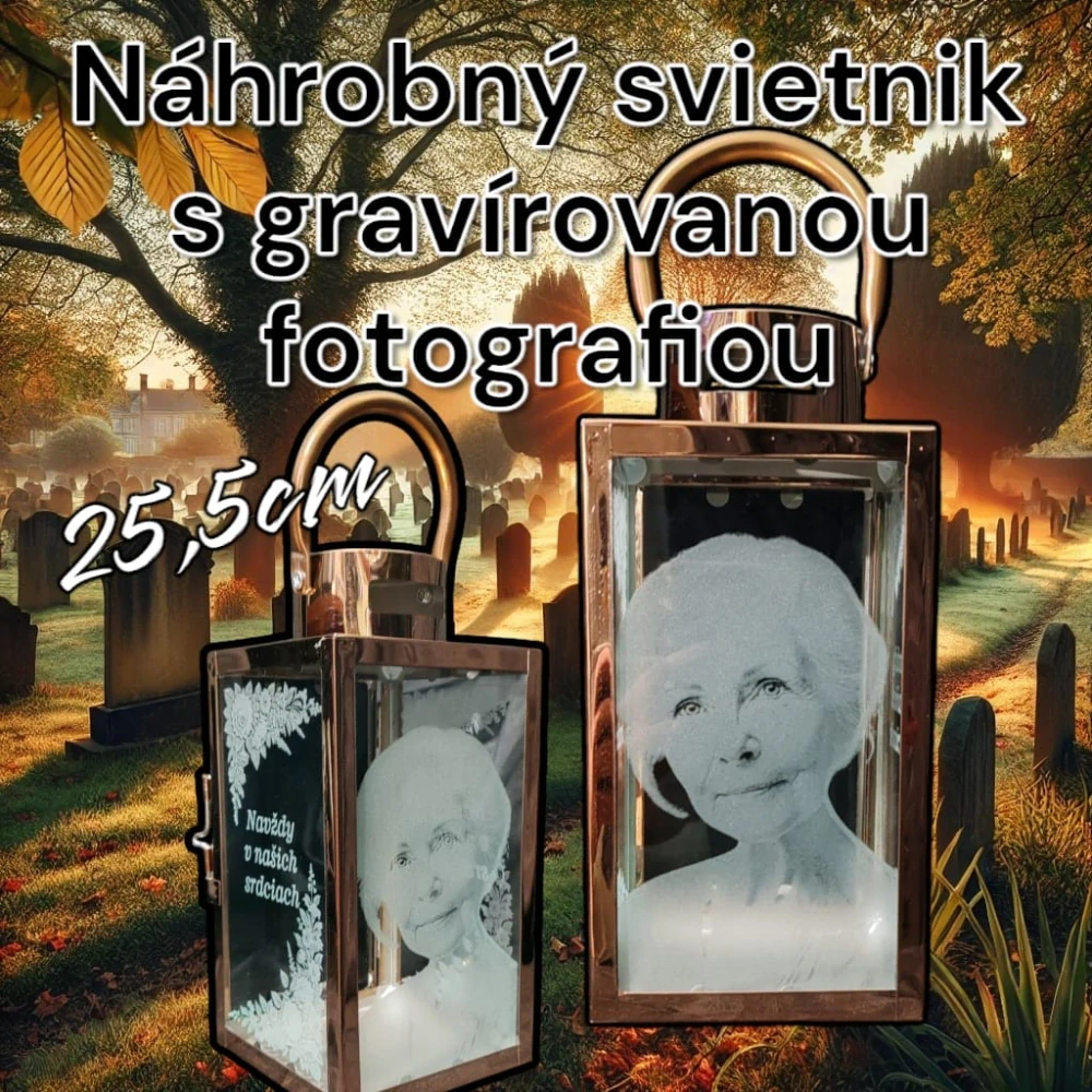 Náhrobný svietnik 25,5cm s fotografiou, medený
