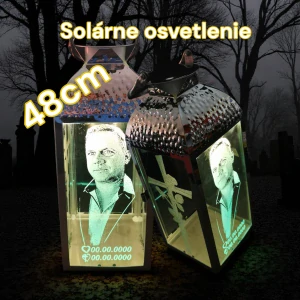 48cm OSVETLENÝ náhrobný svietnik s fotografiou na solárne nabíjanie 