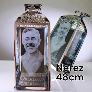 Náhrobný svietnik nerezový 48cm s fotografiou