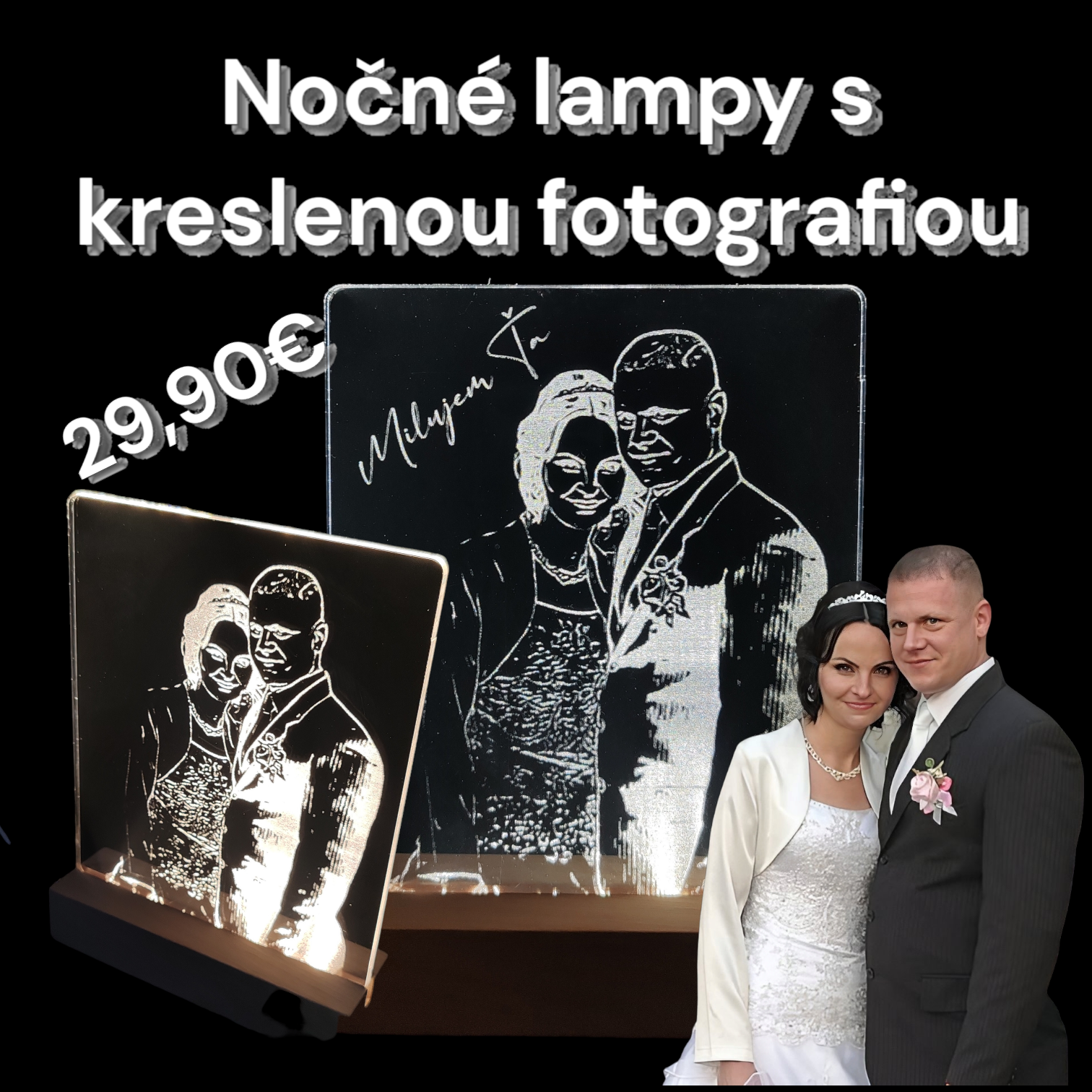 Nočná lampa s kreslenou fotografiou 20x15cm