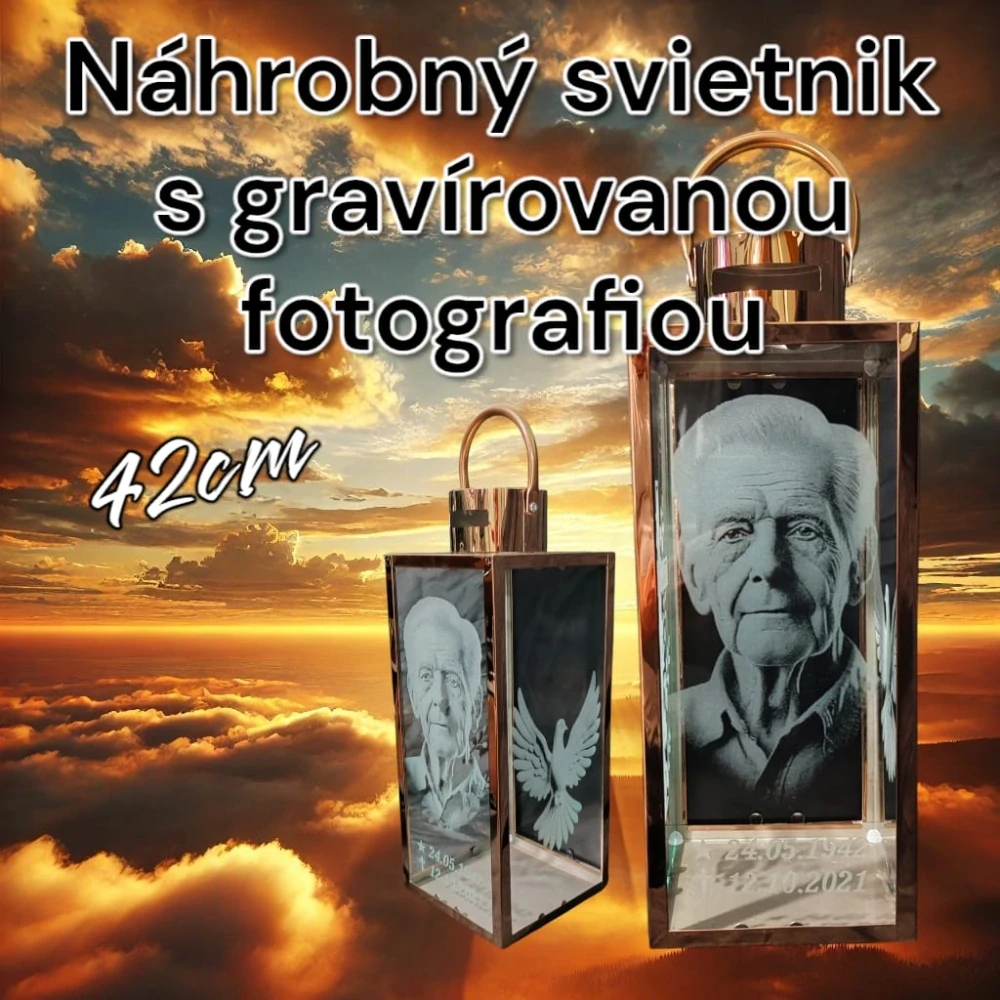 Náhrobný svietnik 42cm s fotografiou, medený 