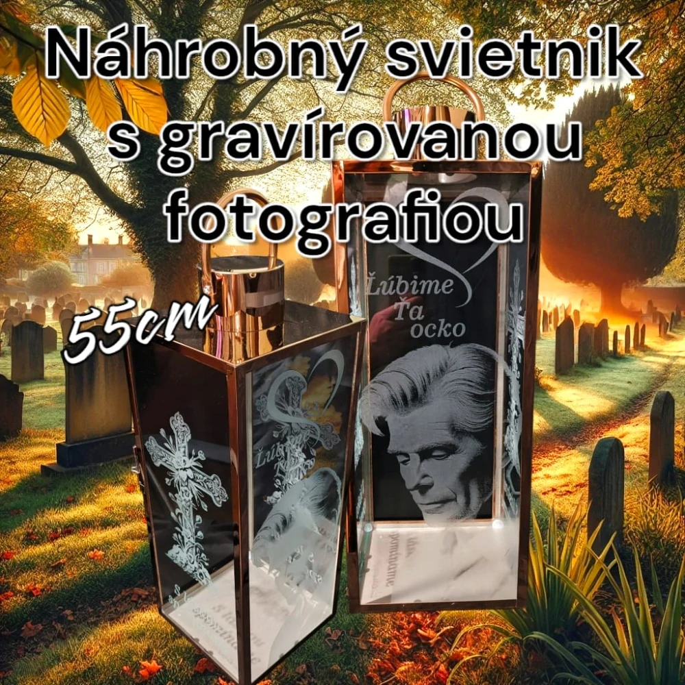 Náhrobný svietnik 55cm s fotografiou, medený