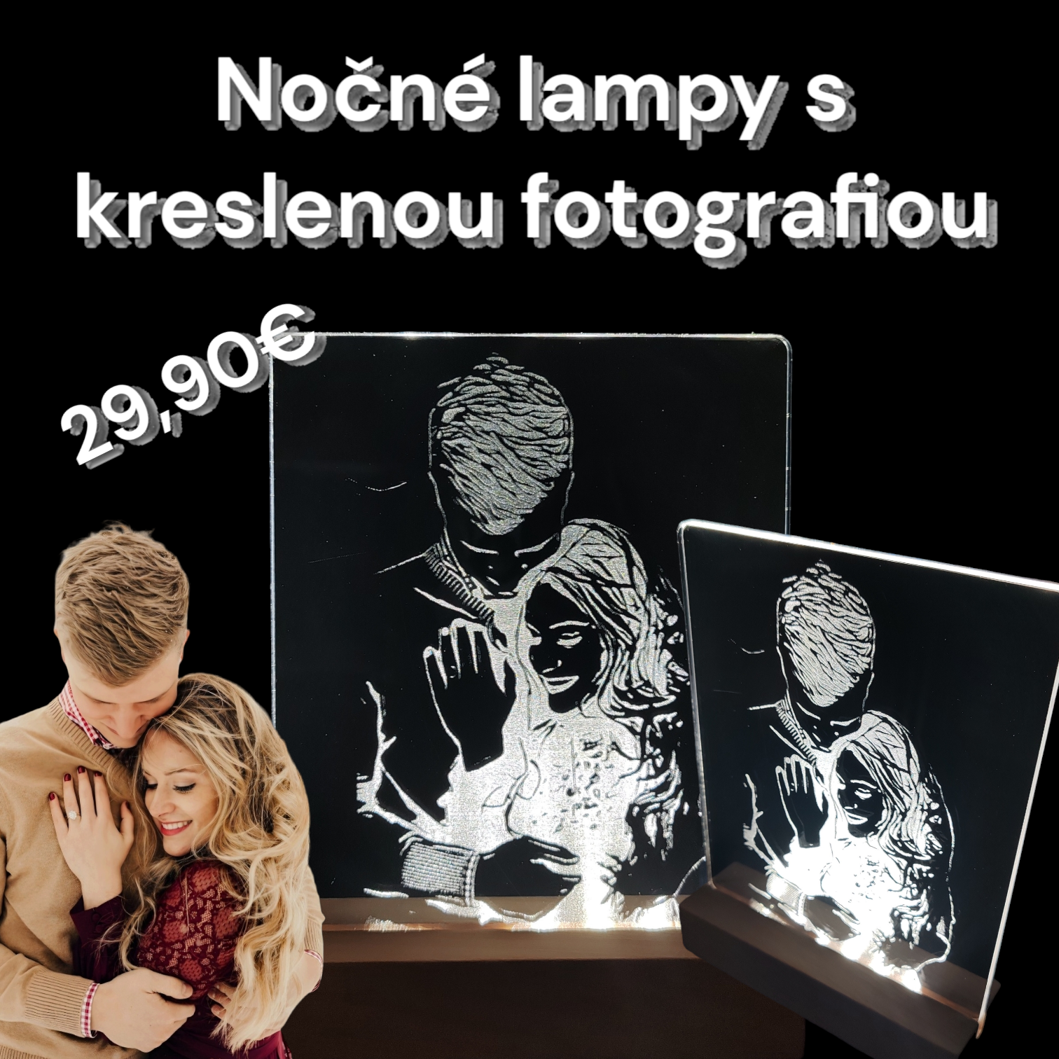 Nočná lampa s kreslenou fotografiou 20x15cm