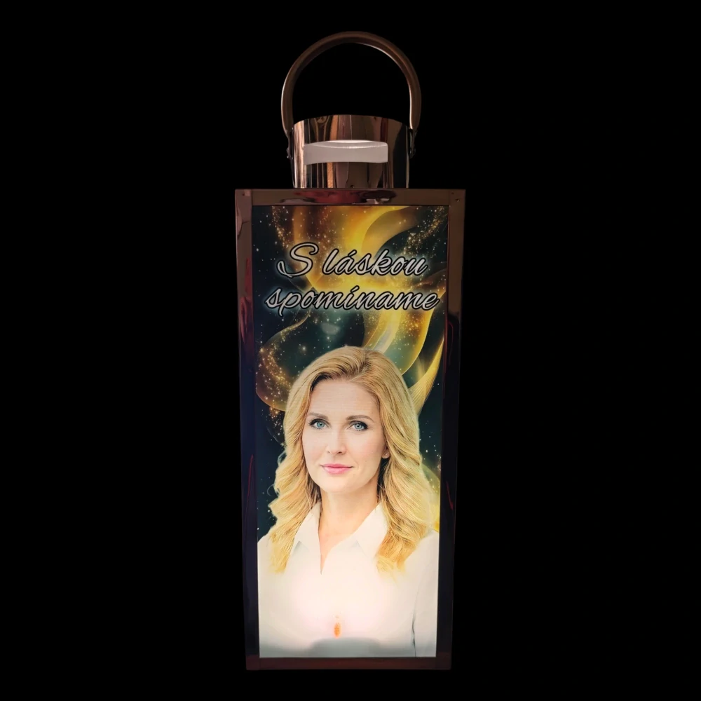 44cm OSVETLENÝ náhrobný svietnik s farebnou fotografiou na solárne nabíjanie 