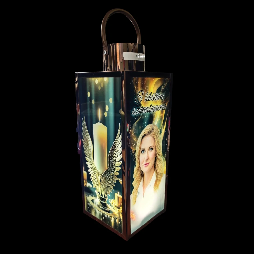44cm OSVETLENÝ náhrobný svietnik s farebnou fotografiou na solárne nabíjanie 